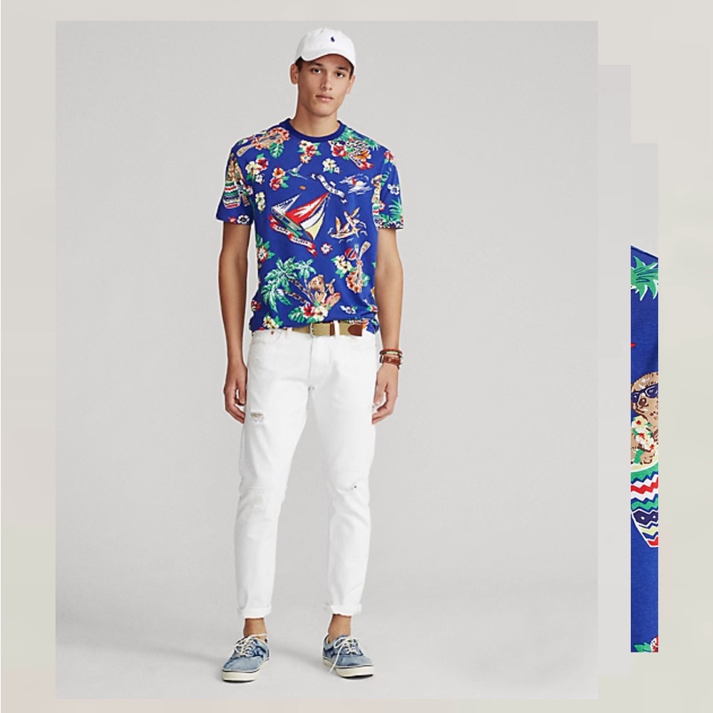 Ralph Lauren Men Top Polo Bear Hawaiian Short Sleeve T-Shirt Sz L Limited Edt